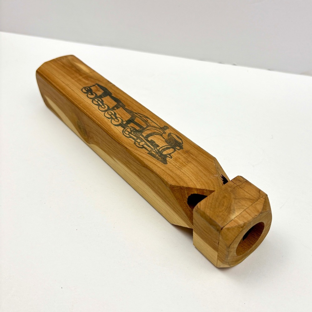 Vintage Wooden Train Whistle Toy Steam Engine Locomotive Rustic Railroad Gift
